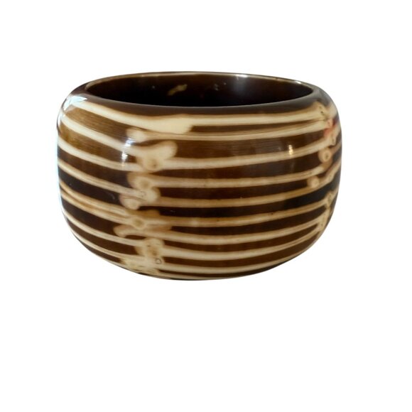 Monies Chunky Animal Print Bangle Bracelet statement unsigned Brown - Picture 2 of 10